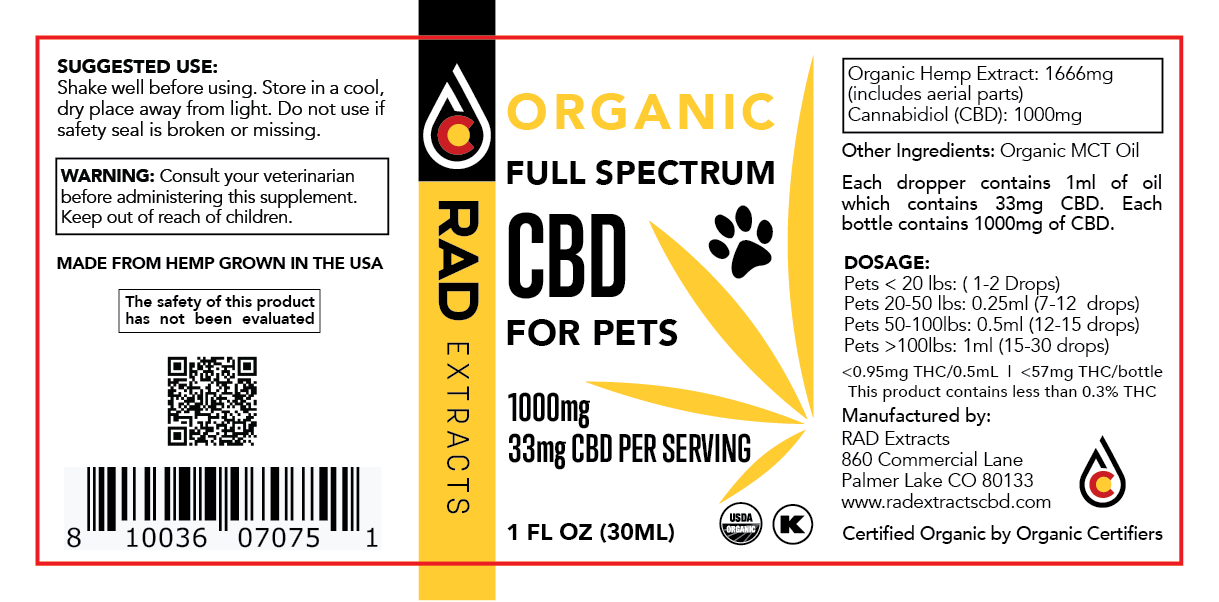 Organic Certified Full Spectrum CBD Pet Tincture