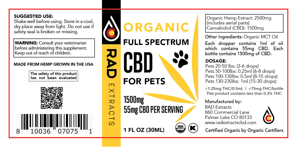 Organic Certified Full Spectrum CBD Pet Tincture