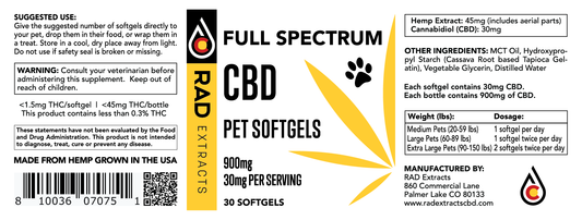 Full Spectrum CBD Vegan Pet Softgels -30ct 900mg
