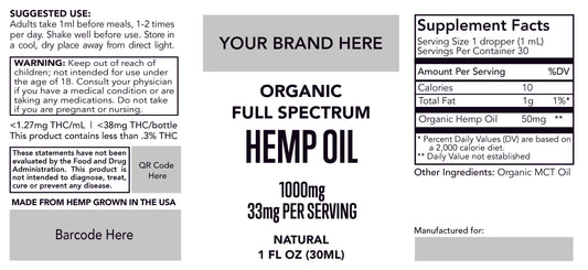 White-Label 1,000mg Organic Certified Full Spectrum CBD Tincture