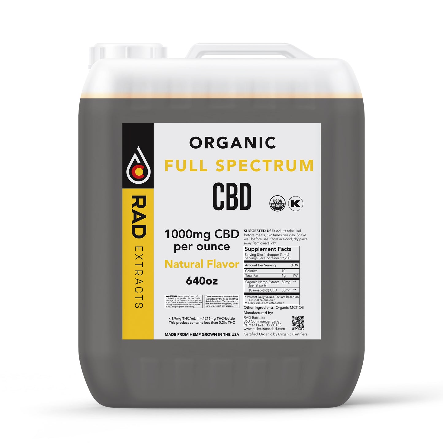 Bulk 1000mg/oz Organic Certified Full Spectrum CBD Bulk Tincture Blend